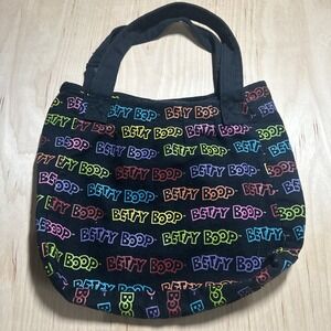 Betty Boop Rainbow Logo Tote Bag Black Canvas ACI 2010 Licensed Zip Top Purse